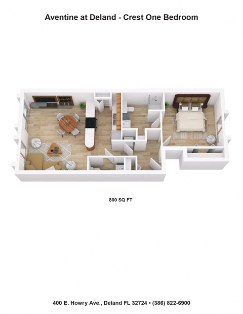 Floor plan for 1 bed, 1 bath, 800 sqft